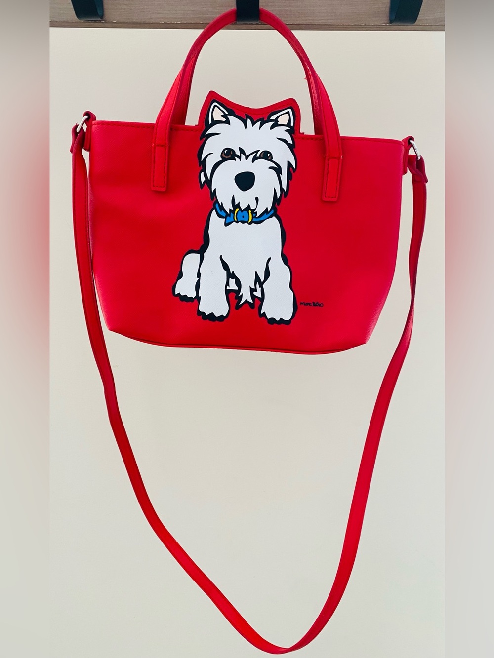Red Tote Bag with White Westie Graphic
